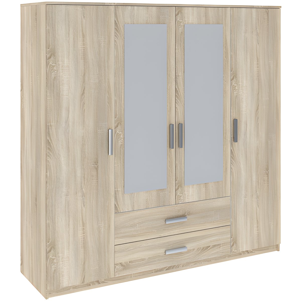 Interiax Kledingkast 'Empoli' 4 Deuren, 2 Laden En 2 Spiegels | Sonoma Eik | 200,1x200x58,3 cm