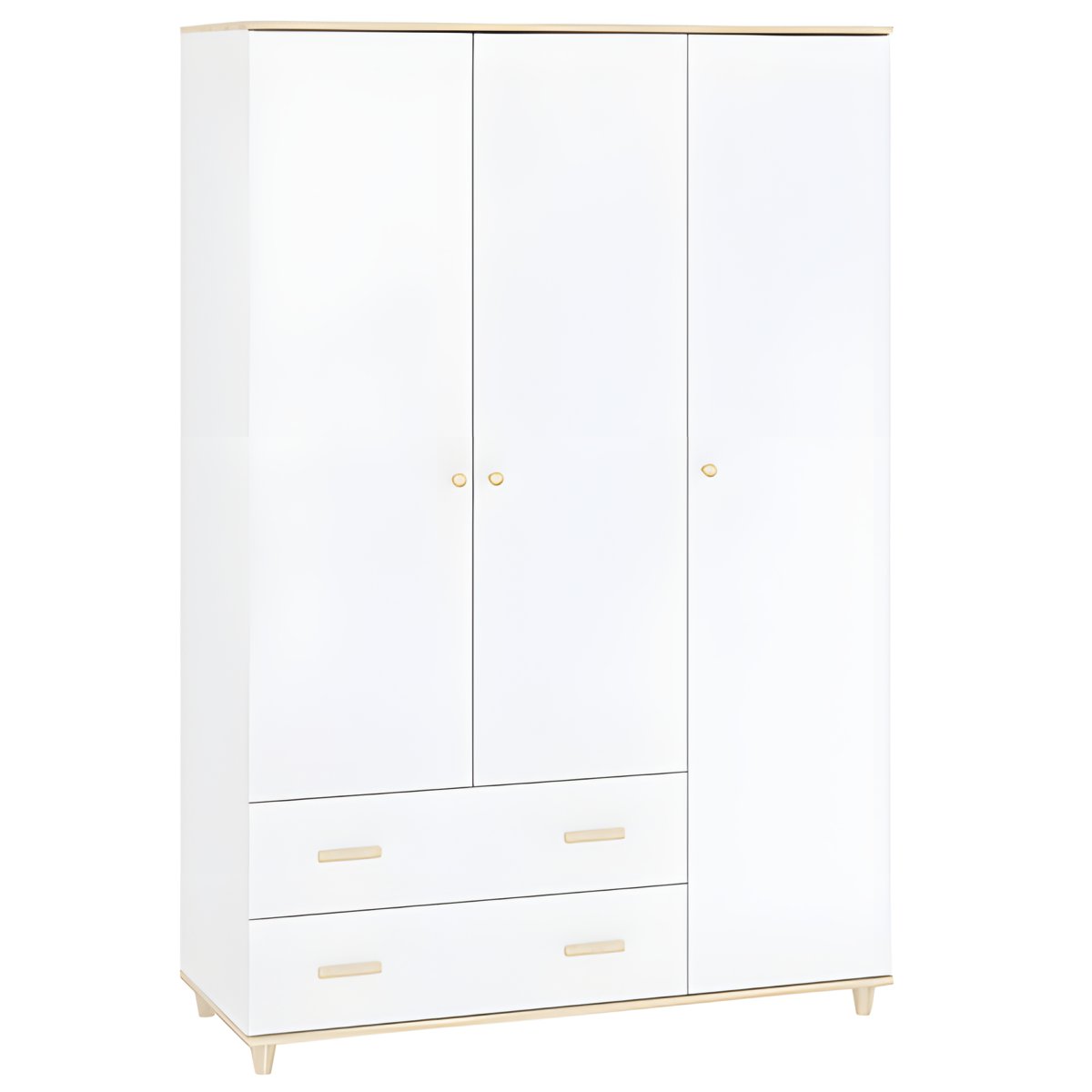 Interiax Kledingkast 'Treviso' 3 Deuren, 2 Laden | Wit/Goud | 180x119,9x50,5 cm