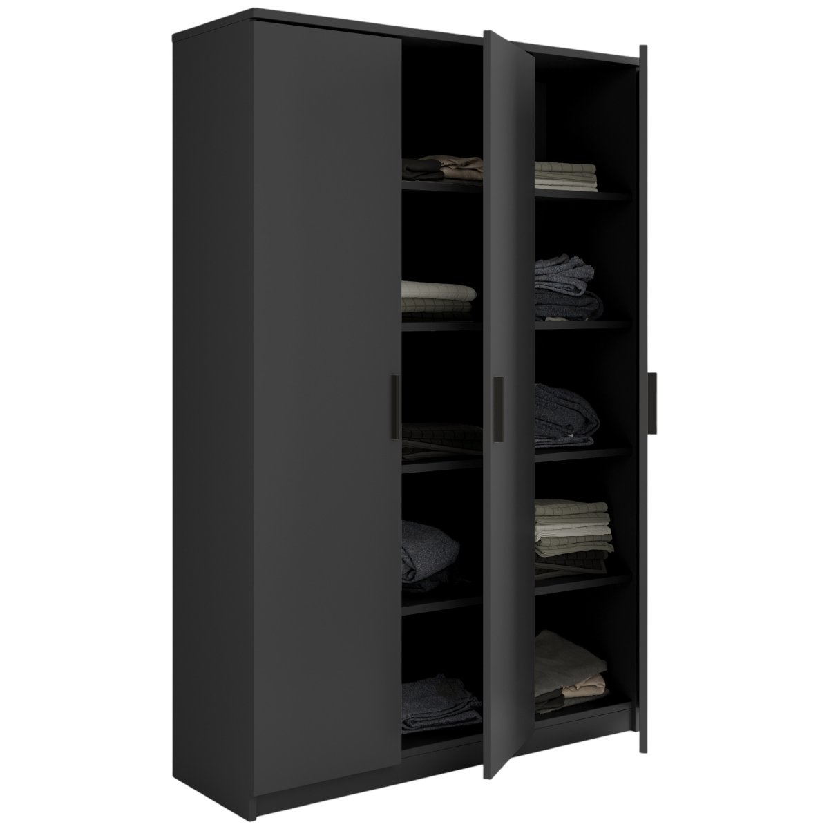 Interiax Storage Cabinet - Wardrobe 'Amelie' 3 Doors and 8 Shelves | Anthracite | 180x120x40 cm