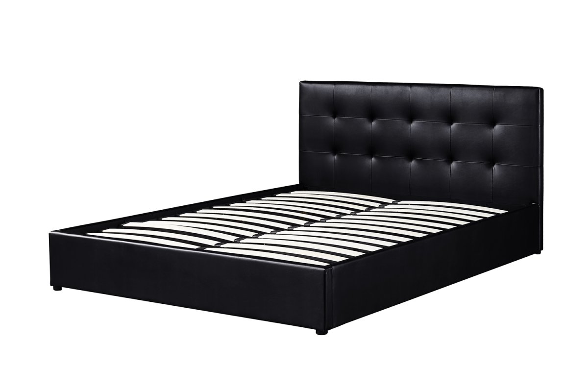 Interiax Lit Morris - Noir PU Cuir - 160x200 cm - Inclus Coffre de Rangement