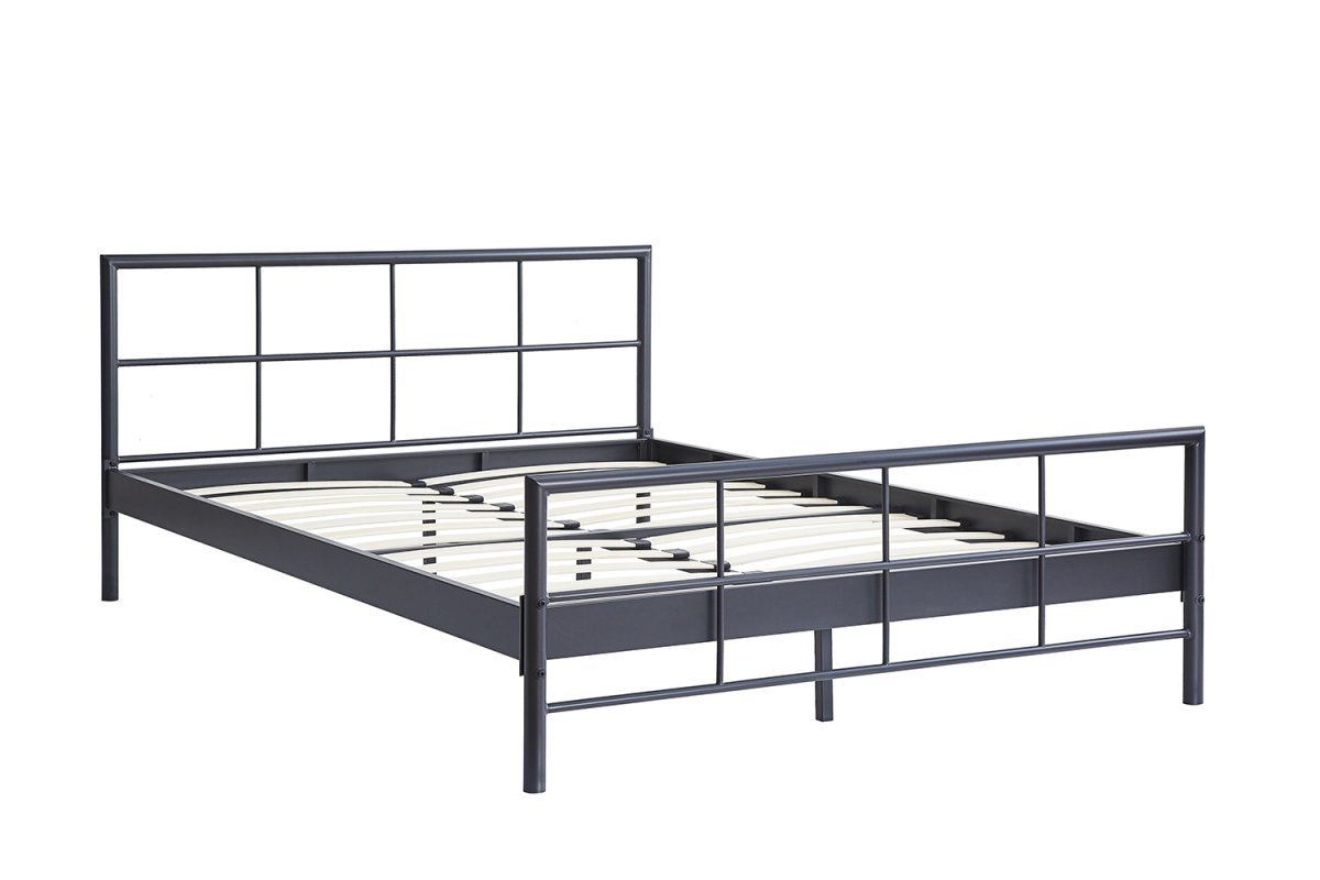 Interiax Lit Lucas - Métal Gris Foncé - 160x200 cm - Inclus Sommier à Lattes