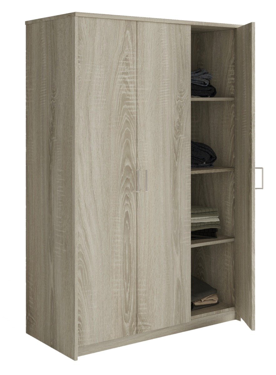 Interiax Kledingkast 'Amelie' – 3 Deuren, 1 Hanger & 4 Legplanken | Sonoma Eik | 180x120x54 cm