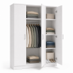 Interiax Kledingkast 'Amelie' – 3 Deuren, 1 Hanger & 4 Legplanken | Wit | 180x120x54 cm miniatuur