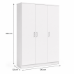 Interiax Kledingkast 'Amelie' – 3 Deuren, 1 Hanger & 4 Legplanken | Wit | 180x120x54 cm miniatuur