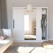 Interiax Kledingkast 'Rimini' 3 Schuifdeuren Met Spiegel | Wit | 205,5x204,5x63 cm miniatuur