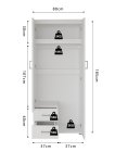Interiax Wardrobe 'Lena' – 2 Doors, 2 Drawers, 1 Hanger, Mirror & 1 Shelf | White | 185x80x52cm thumbnail