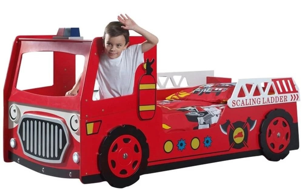 Lit Pompier avec Éclairage LED - Rouge - Lit Enfant