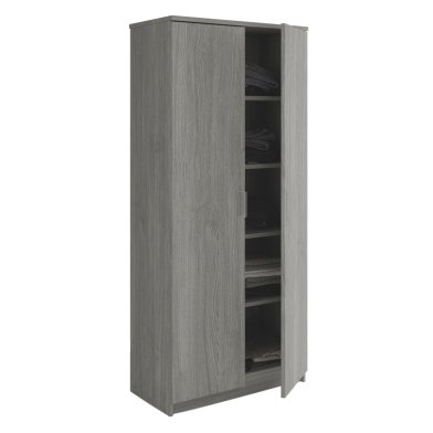 Interiax Storage Cabinet - Wardrobe 'Amelie' - 2 Doors & 4 Shelves | Grey Oak | 180x80x40 cm