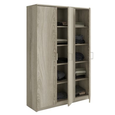 Interiax Storage Cabinet - Wardrobe 'Amelie' 3 Doors and 8 Shelves | Sonoma Oak | 180x120x40 cm