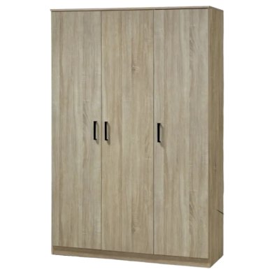 Interiax Storage Cabinet - Wardrobe 'Lucas' - 3 Doors, 1 Hanger & 4 Shelves | Sonoma Oak | 184x120x52 cm