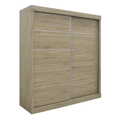 Interiax Wardrobe 'Mila' – Sonoma Oak Sliding-door Wardrobe With 1 Hanger & 4 Shelves | 197.5x182.5x52.5 cm