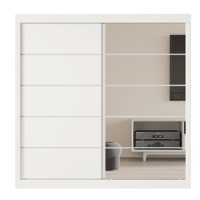 Interiax Wardrobe 'Mila' – White Sliding-door Wardrobe With 1 Hanger, 4 Shelves & Mirror | 197.5x182.5x52.5 cm