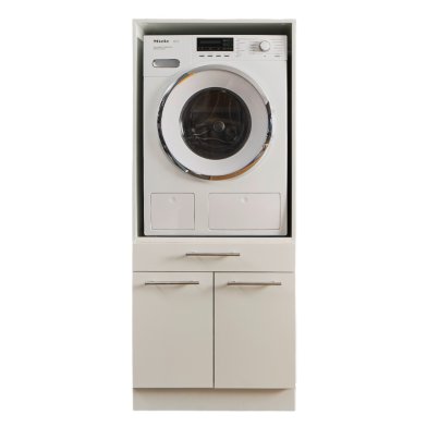 Interiax WASHWALL 'Mary' Washing Machine or Dryer Surround Cabinet White – With 1 Drawer For Laundry Basket and 1 Storage Compartment With 2 Doors - Washing Machine Cabinet- 162x67.5x67.5 cm