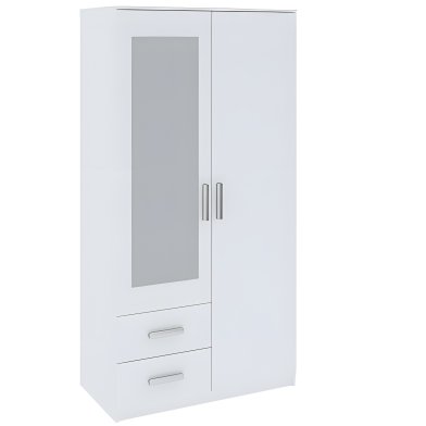 Interiax Armoire 'Empoli' 2 Portes, 2 Tiroirs et 1 Miroir | Blanc | 200,1x100,2x58,3 cm