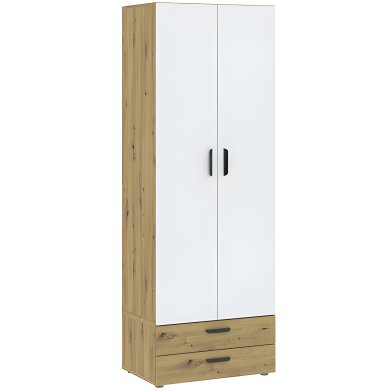 Interiax Armoire 'Vicenza' 2 Portes et 2 Tiroirs | Chêne Artisan/Blanc | 214x74x51,9 cm