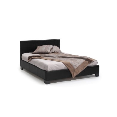 Interiax George Bed - Noir PU Cuir - 140x200 cm - Inclus Sommier à Lattes