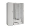 Interiax Wardrobe 'Lena' – 4 Doors, 2 Drawers, 1 Hanger, 2 Mirrors & 7 Shelves | White | 185x160x52cm thumbnail