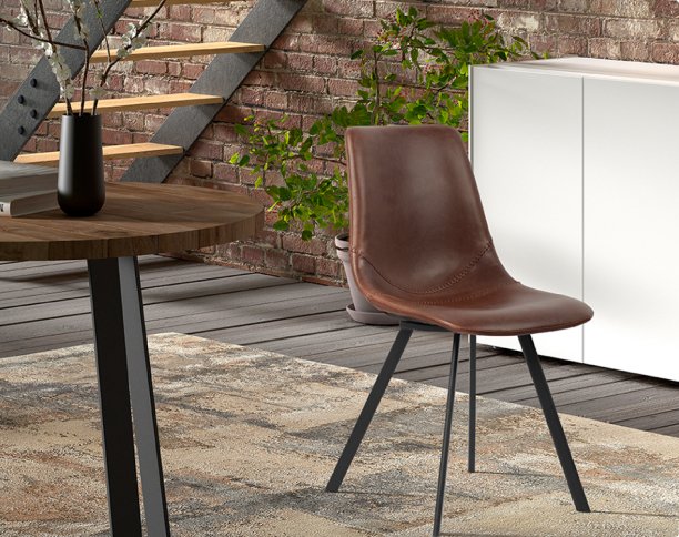 Modern living room with brown leather chair