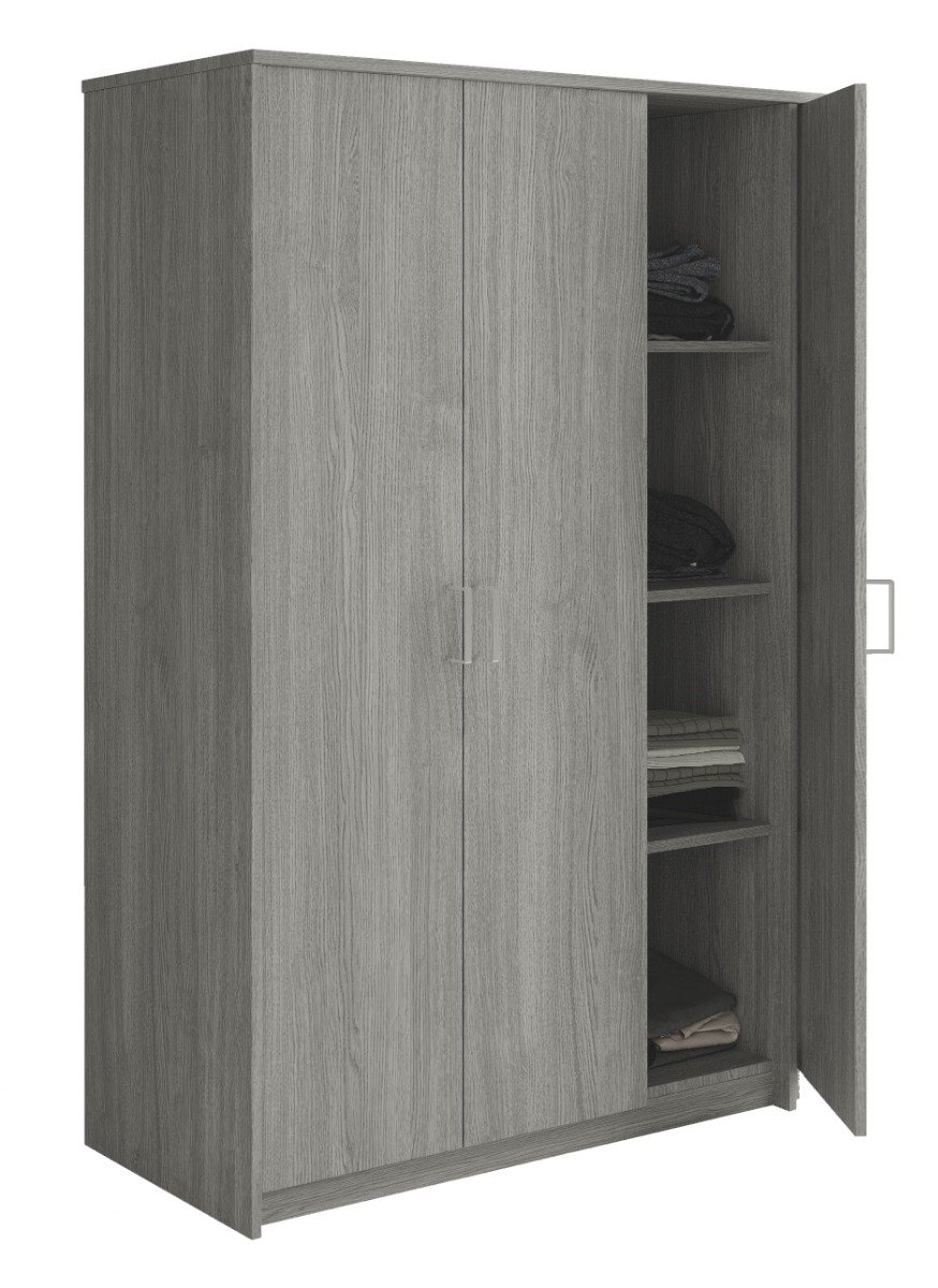 Interiax Kledingkast 'Amelie' – 3 Deuren, 1 Hanger & 4 Legplanken | Grijze Eik | 180x120x54 cm