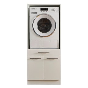 Interiax WASHWALL 'Mary' Washing Machine or Dryer Surround Cabinet White – With 1 Drawer For Laundry Basket and 1 Storage Compartment With 2 Doors - Washing Machine Cabinet- 162x67.5x67.5 cm