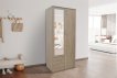 Interiax Kledingkast 'Lena' – 2 Deuren, 2 Lades, 1 Hanger, Spiegel & 1 Legplank | Sonoma Eik | 185x80x52cm miniatuur