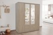 Interiax Kledingkast 'Lena' – 4 Deuren, 2 Lades, 1 Hanger, 2 Spiegels & 7 Legplanken | Sonoma Eik | 185x160x52cm miniatuur