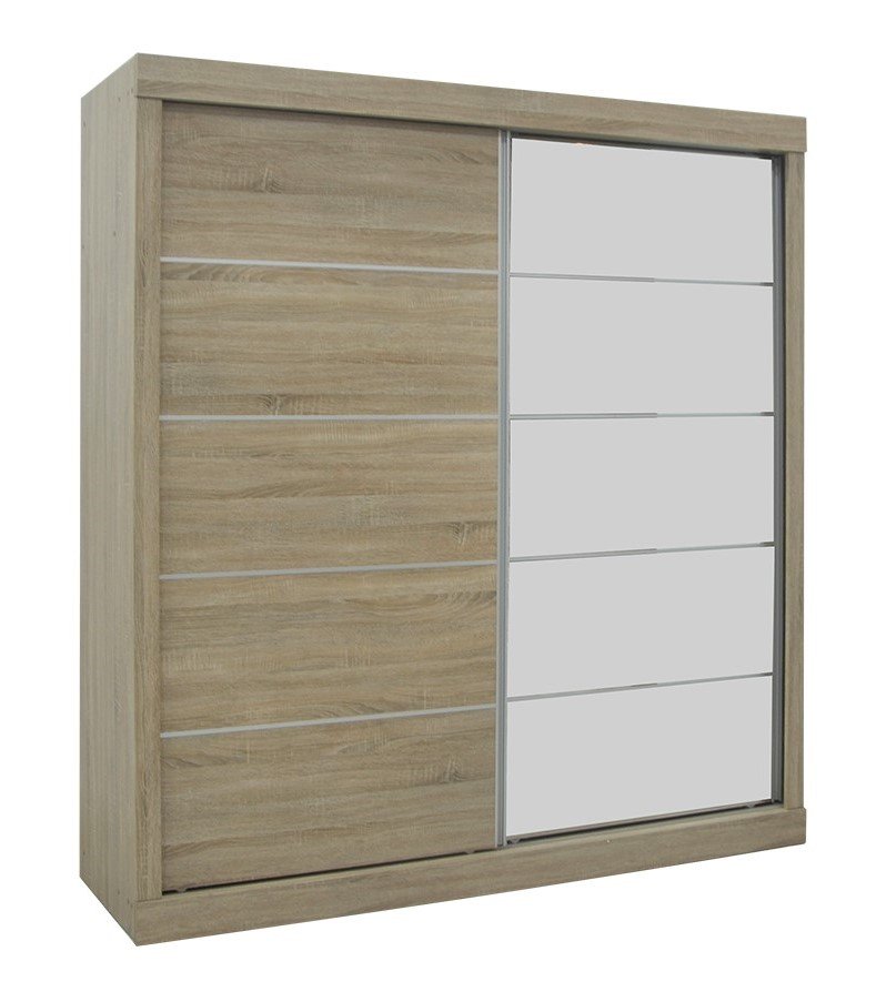 Interiax Armoire 'Mila' à Portes Coulissantes avec 1 Cintre, 4 Étagères et Miroir | Chêne Sonoma | 197,5x182,5x52,5 cm